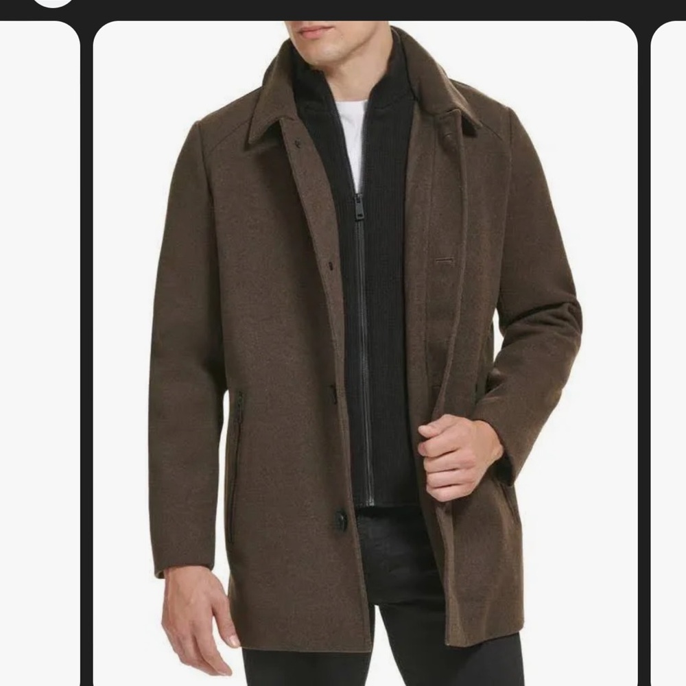Men’s Kenneth Cole  mock neck sweater lined wool blend coat